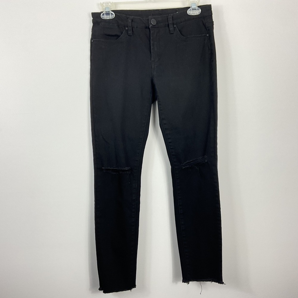 BLANKNYC Women's Crazy Train Black Distressed Skinny Jeans Raw Hem Size 27